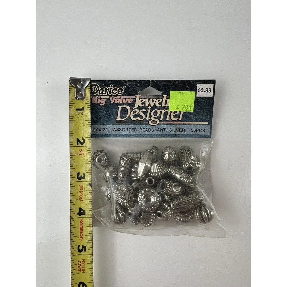 Darice Big Value NOS Jewelry Designer 36 Pc Assorted Silver Tone Beads Crafting